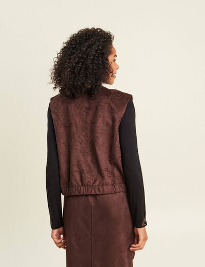 Veste sans manches doubl&eacute;e marron fonc&eacute; femme