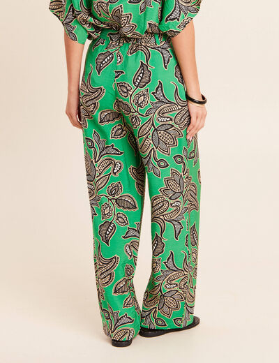 Pantalon large taille haute vert femme