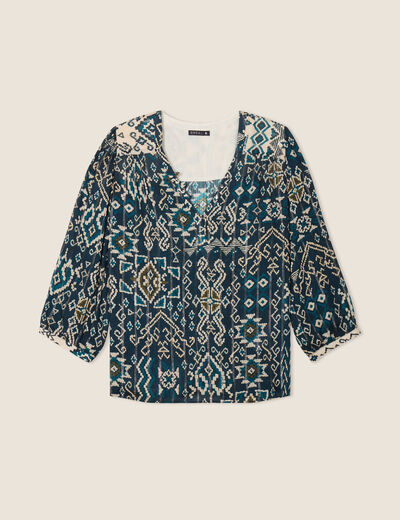 Blouse manches 3/4 bleu foncé femme