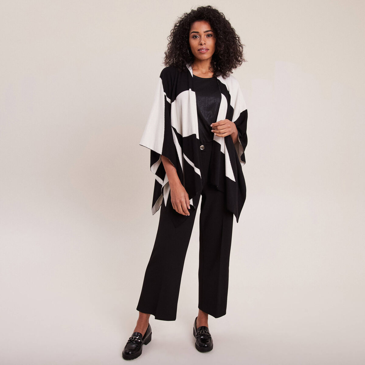 Pantalon coupe large &agrave; pinces noir femme