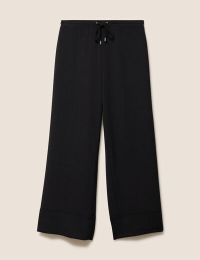 Pantalon large taille haute noir femme