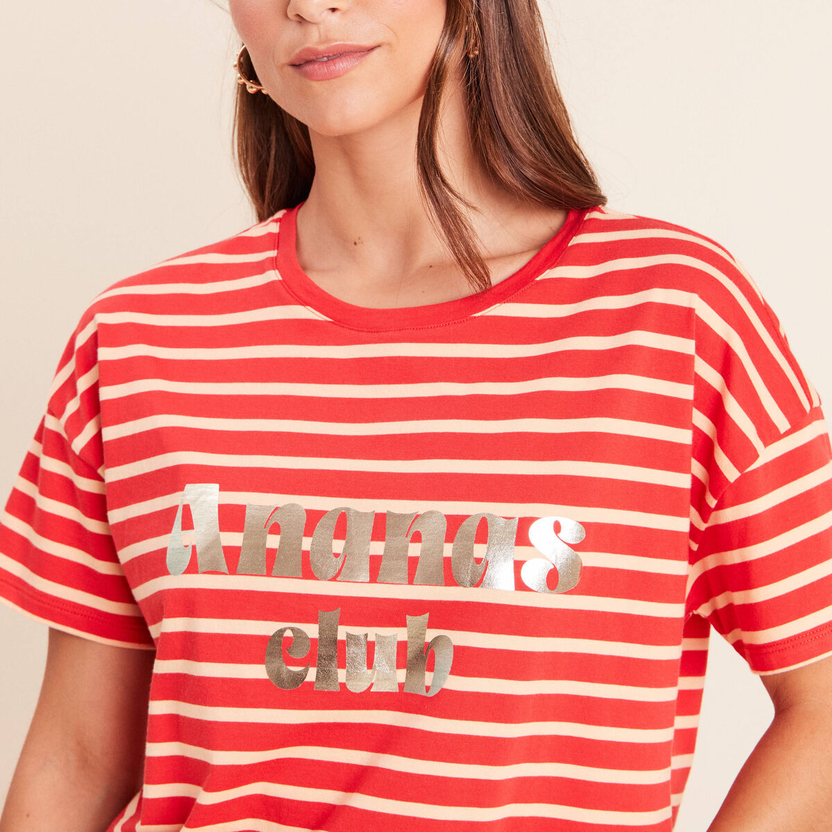 T-shirt col rond manches courtes rose femme