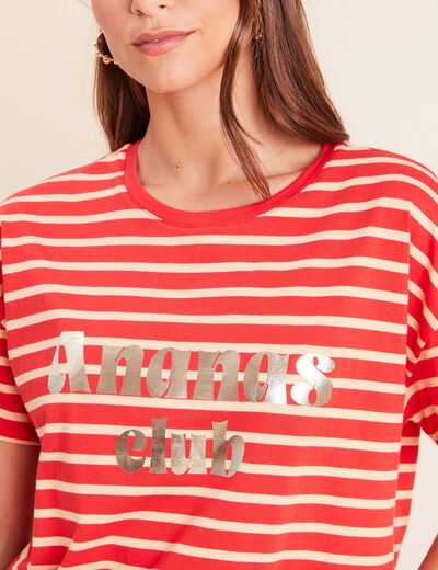 T-shirt col rond manches courtes rose femme