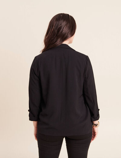 Veste longue droite col tailleur noir femme
