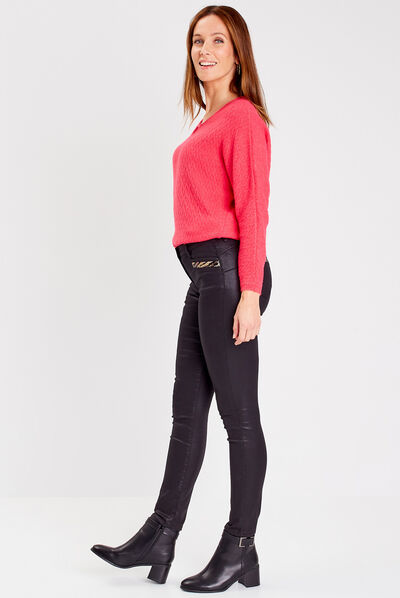 Pantalon ajusté enduit noir femme
