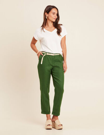 Pantalon flou ceinturé vert foncé femme