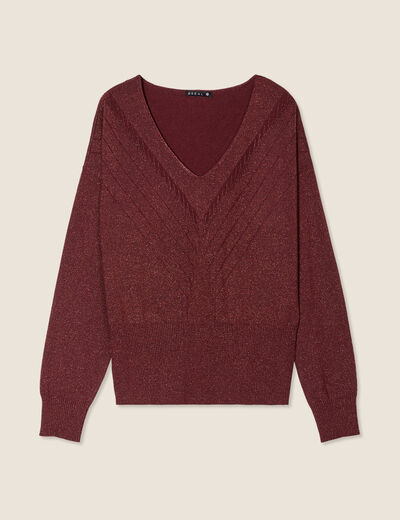 Pull manches longues col en V couleur cuivre femme