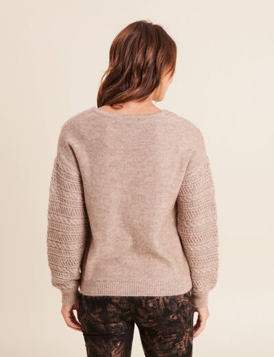 Pull col V manches longues taupe femme