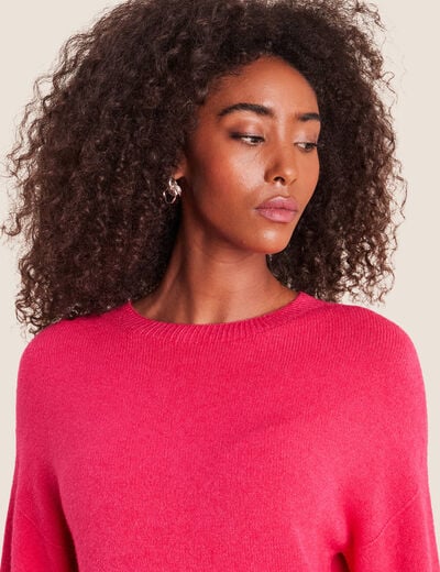 Pull droit col rond manches 3/4 rose femme
