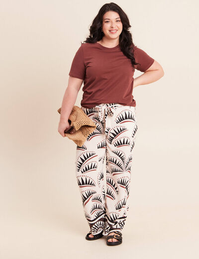 Pantalon large taille haute marron femme