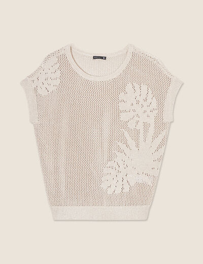 Pull manches courtes ajouré couleur or femme