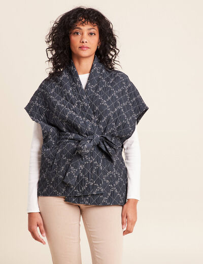 Kimono ceintur&eacute; denim stone femme