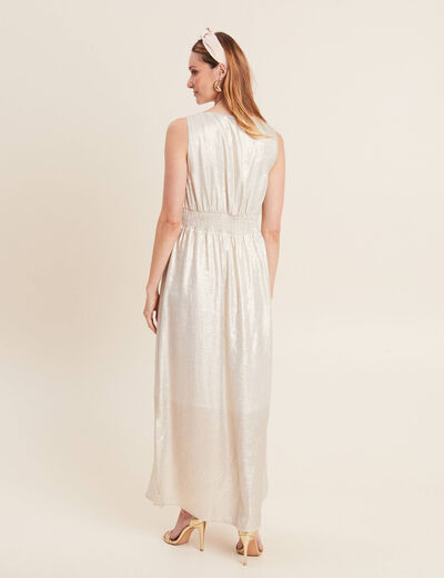 Robe longue évasée métallisée couleur or femme