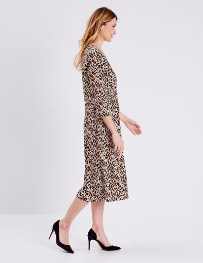 Robe droite avec fronces beige femme