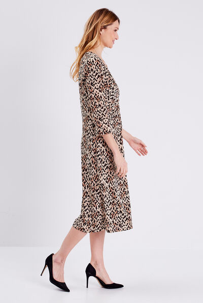 Robe droite avec fronces beige femme