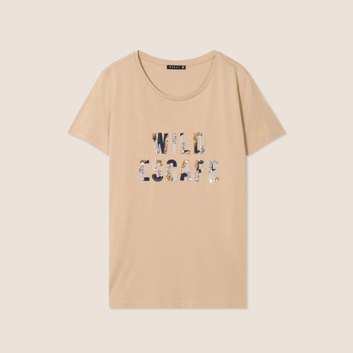 T-shirt sequins manches courtes sable femme