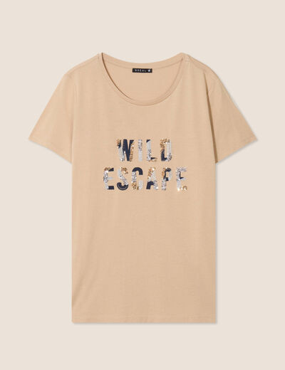 T-shirt sequins manches courtes sable femme
