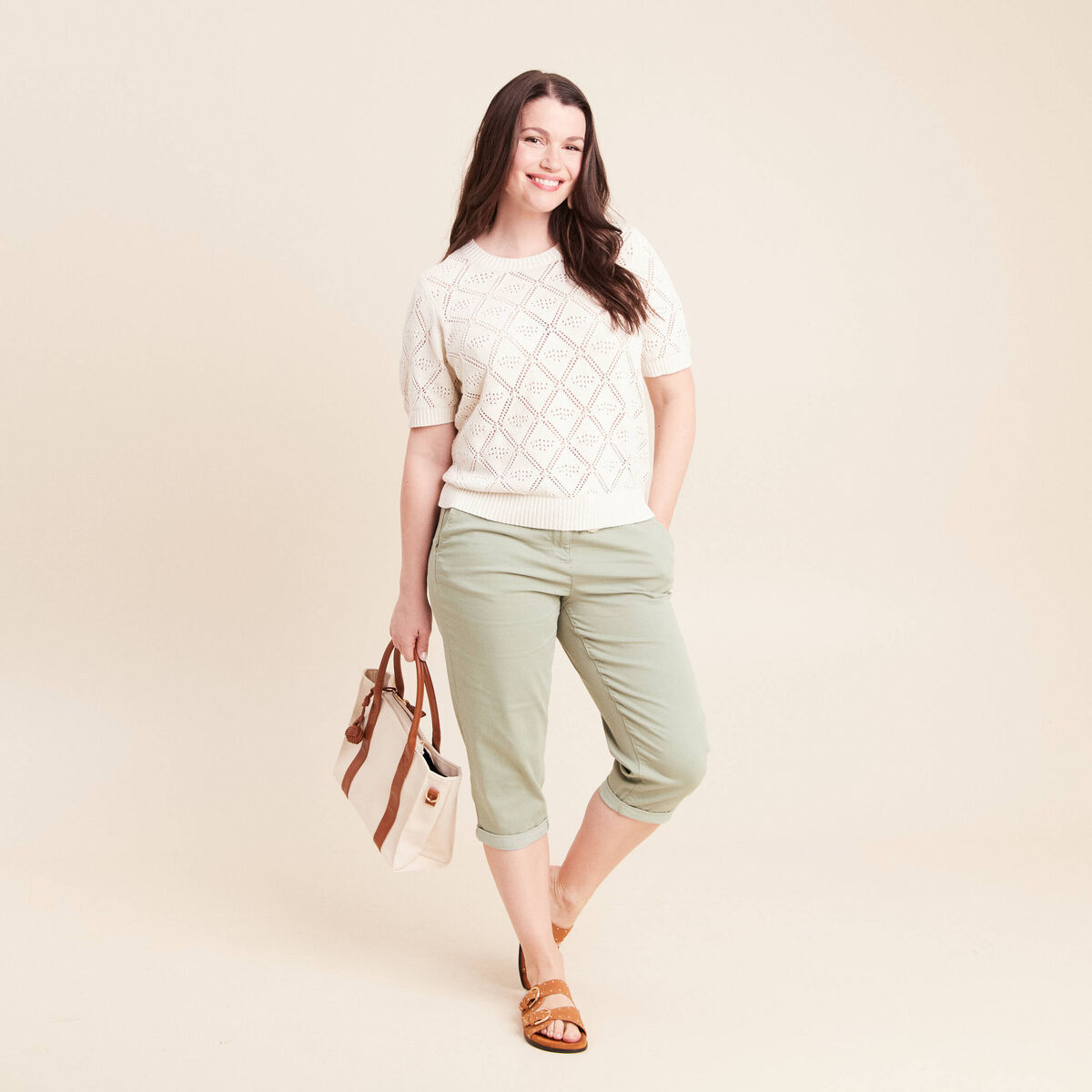 Pantacourt coupe mom large vert clair femme