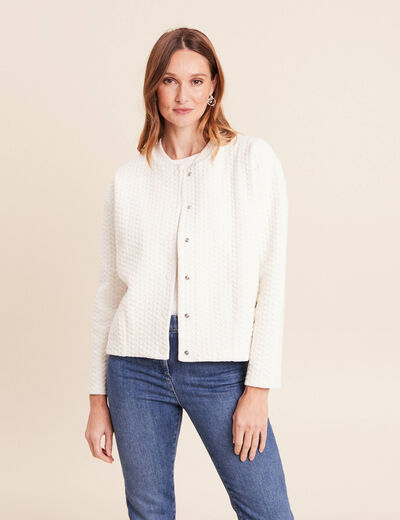 Gilet teddy bas resserr&eacute; manches longues ecru femme