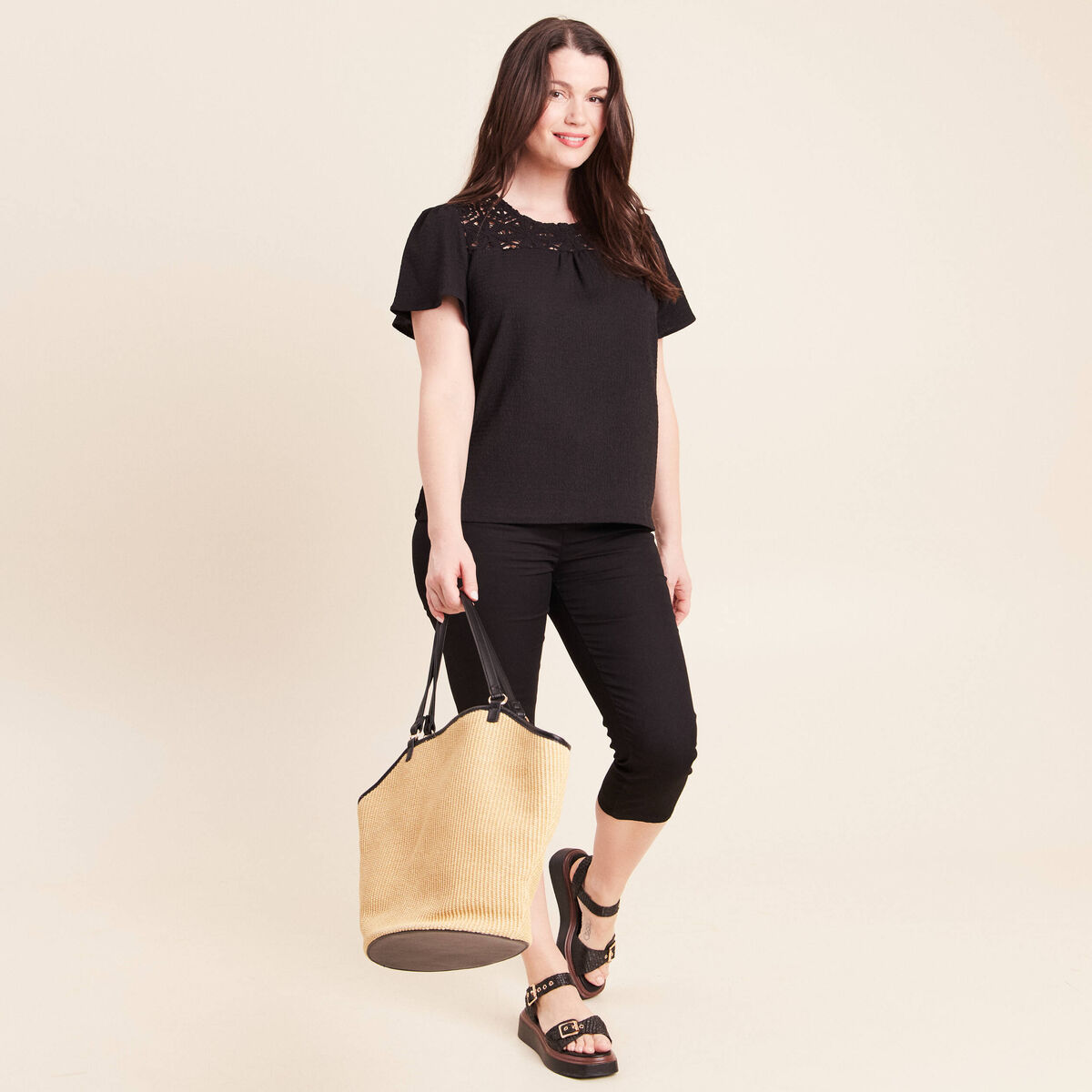 Pantacourt magique Le L&eacute;ger coupe droite noir femme