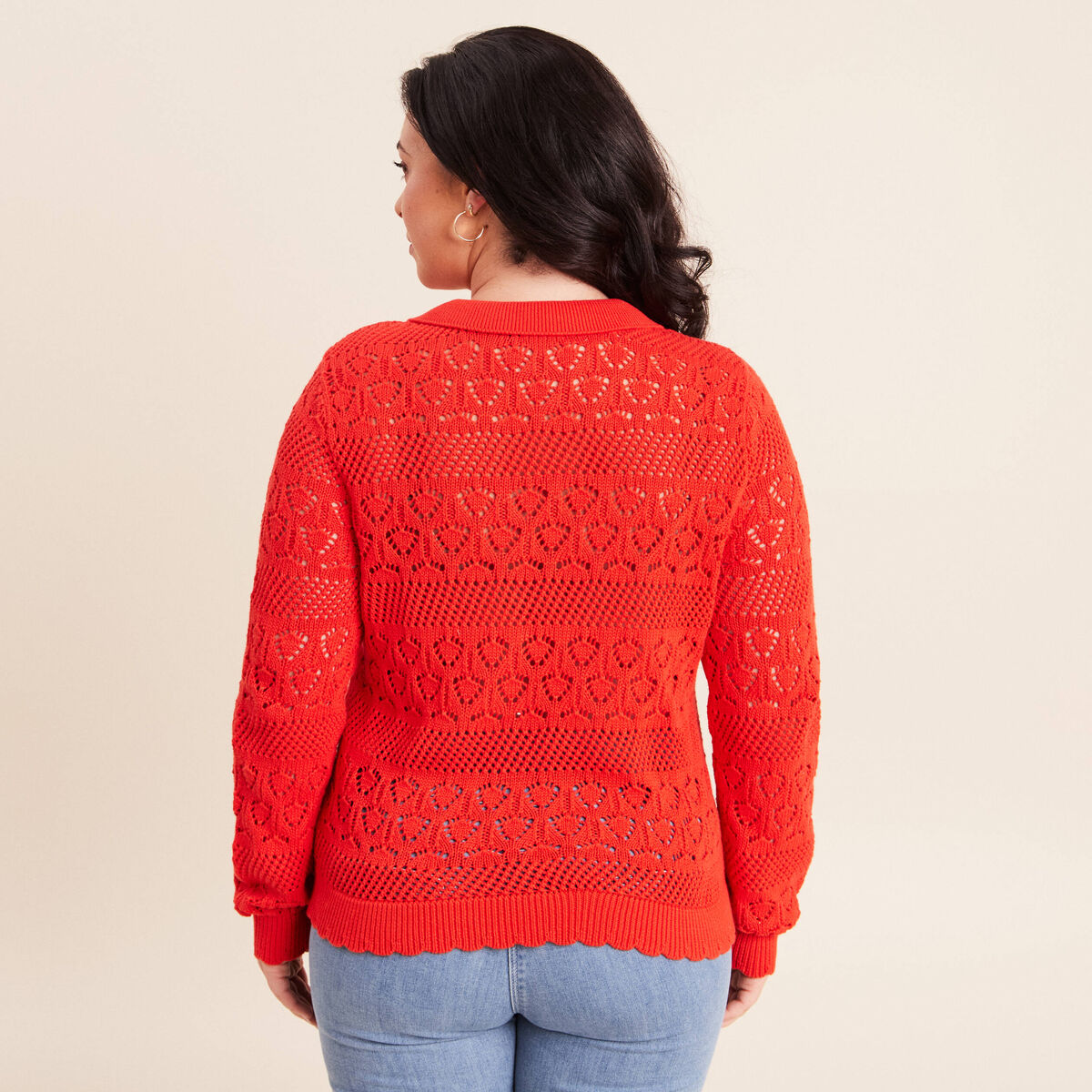 Polo d&eacute;tails ajour&eacute;s orange fonc&eacute; femme
