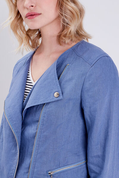 Veste droite zippée bleu femme