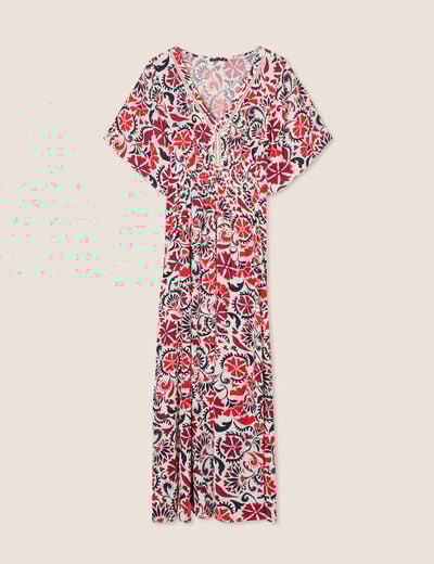 Robe longue évasée col en V blanc femme