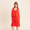 Robe pliss&eacute;e sans manches col v orange fonc&eacute; femme