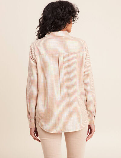 Chemise en coton brod&eacute;e manches longues marron femme