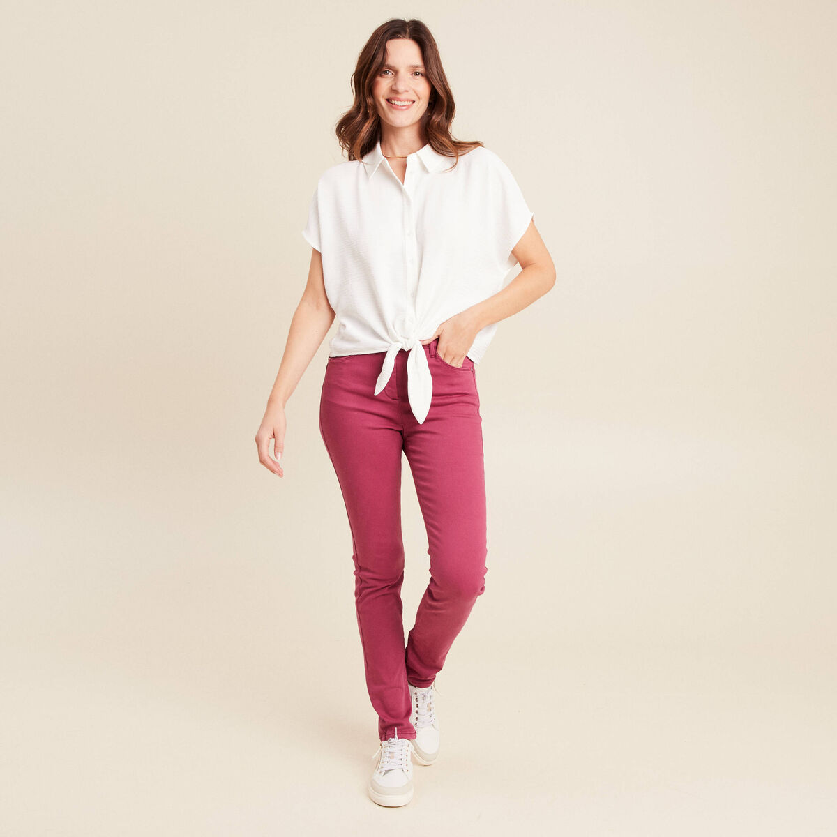 Chemise manches courtes fluide ecru femme