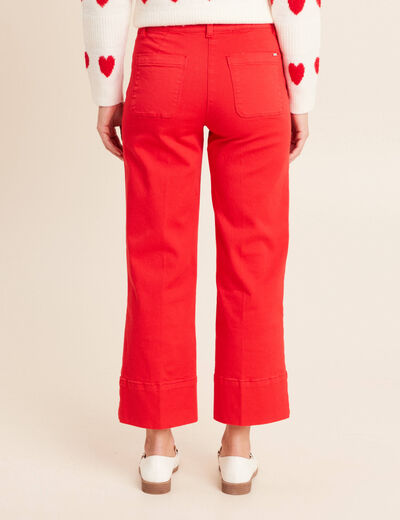 Pantalon droit 7/8&egrave;me taille standard rouge fluo femme