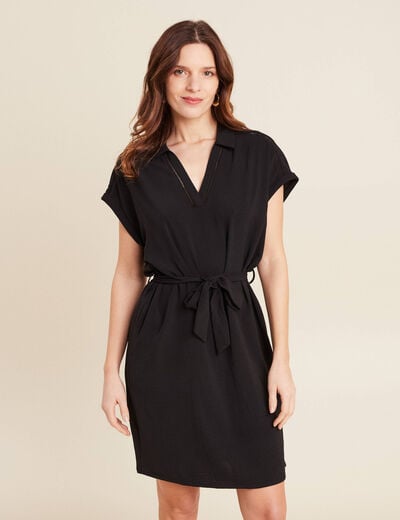 Robe droite ceinture nouée noir femme
