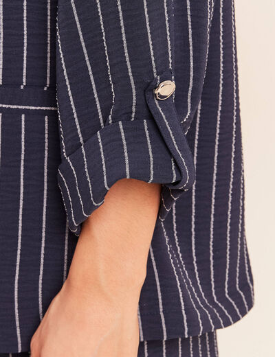 Veste droite longue manches 3/4 doubl&eacute;e bleu fonc&eacute; femme