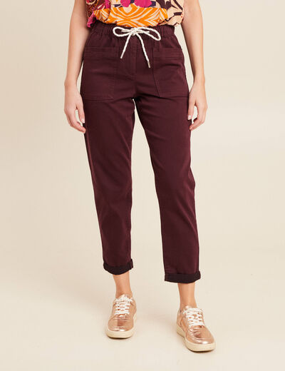 Pantalon coupe droite à coulisse bordeaux femme
