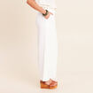 Pantalon large taille haute aspect lin blanc femme