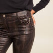 Pantalon taille bascul&eacute;e enduit marron fonc&eacute; femme