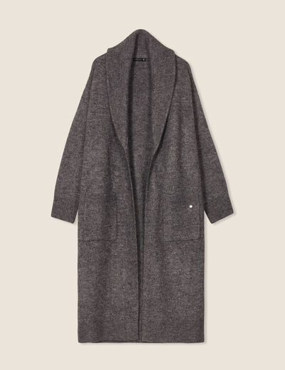 Gilet long manches longues gris foncé femme