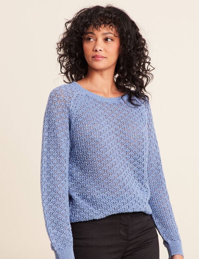 Pull col rond manches longues bleu ciel femme