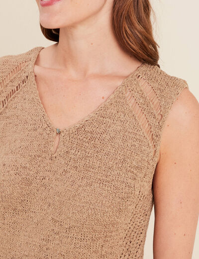 Débardeur tricot sans manches sable femme