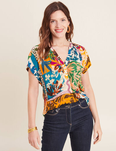 Blouse manches courtes multicolore femme
