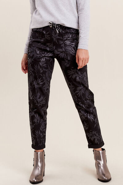 Pantalon paperbag enduit noir femme
