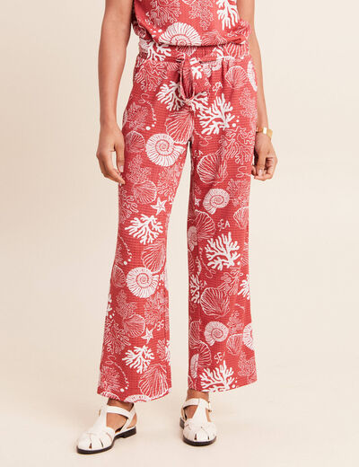 Pantalon coupe large 7/8&egrave;me taille haute orange femme