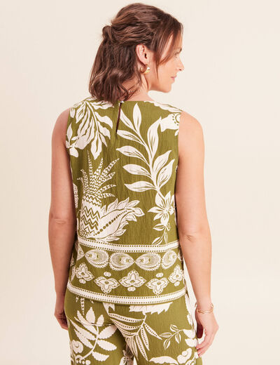 Blouse droite courte sans manches vert kaki femme