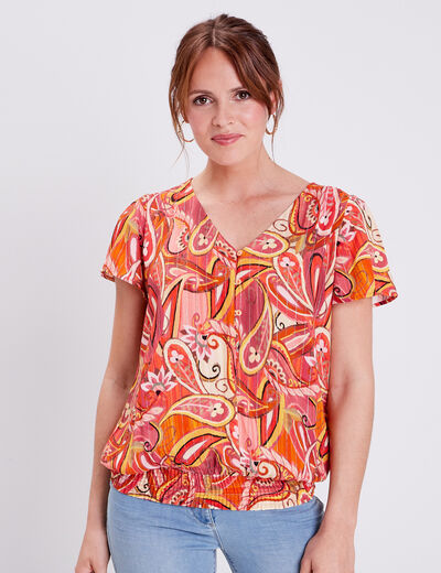 Blouse manches courtes orange femme