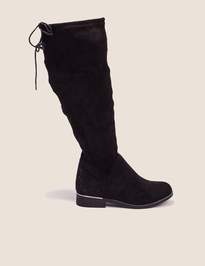 Bottes plates avec strass noir femme