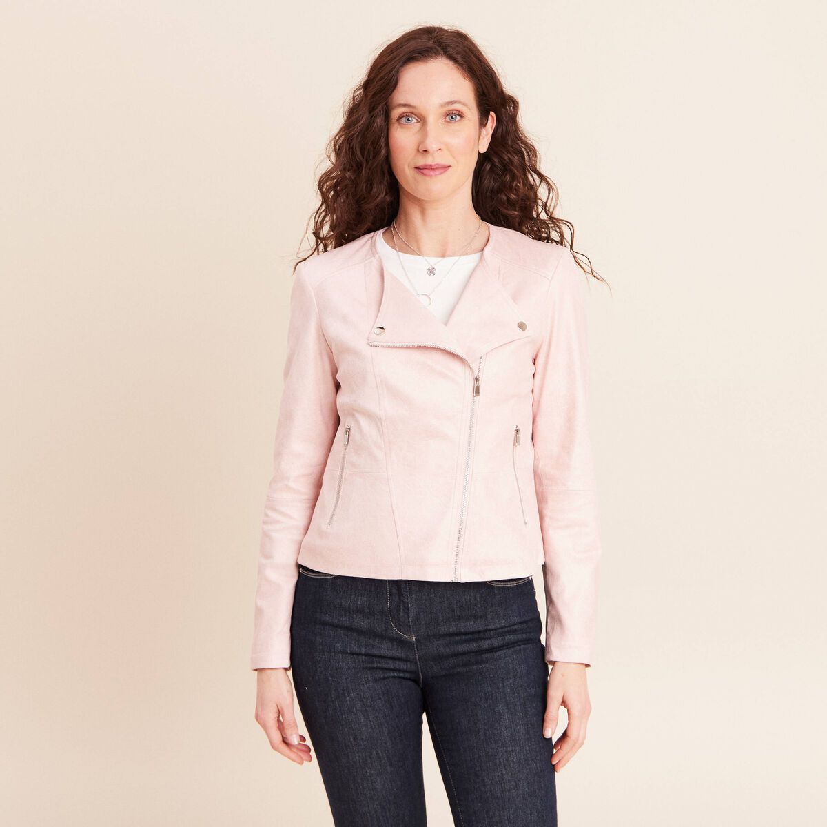 Veste droite zipp&eacute;e vieux rose femme