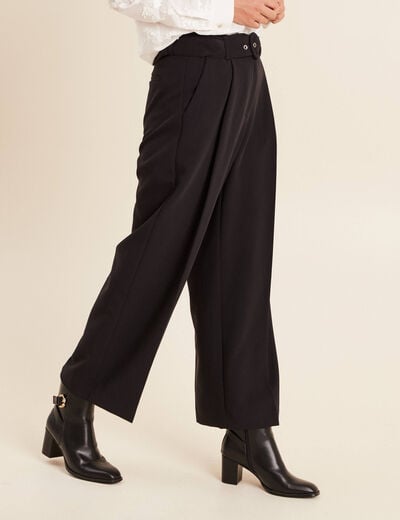 Pantalon droit 7/8&egrave;me taille haute noir femme