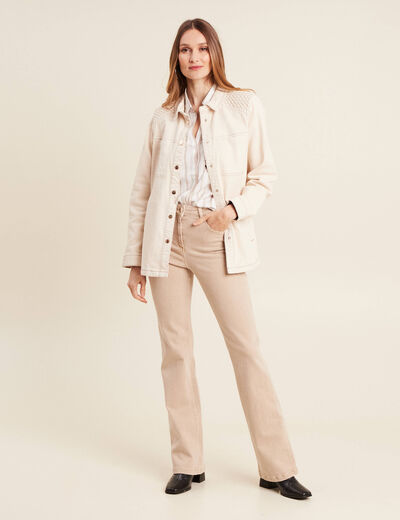 Jean bootcut taille haute denim beige femme