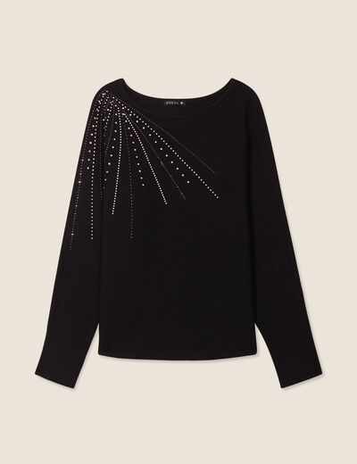 Pull manches longues strass noir femme