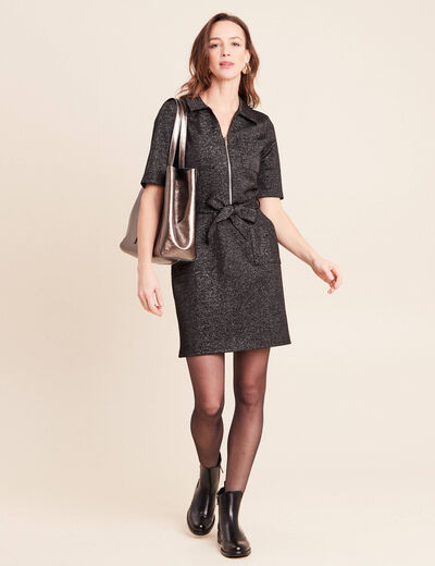 Robe &agrave; paillettes avec ceinture int&eacute;gr&eacute;e noir femme